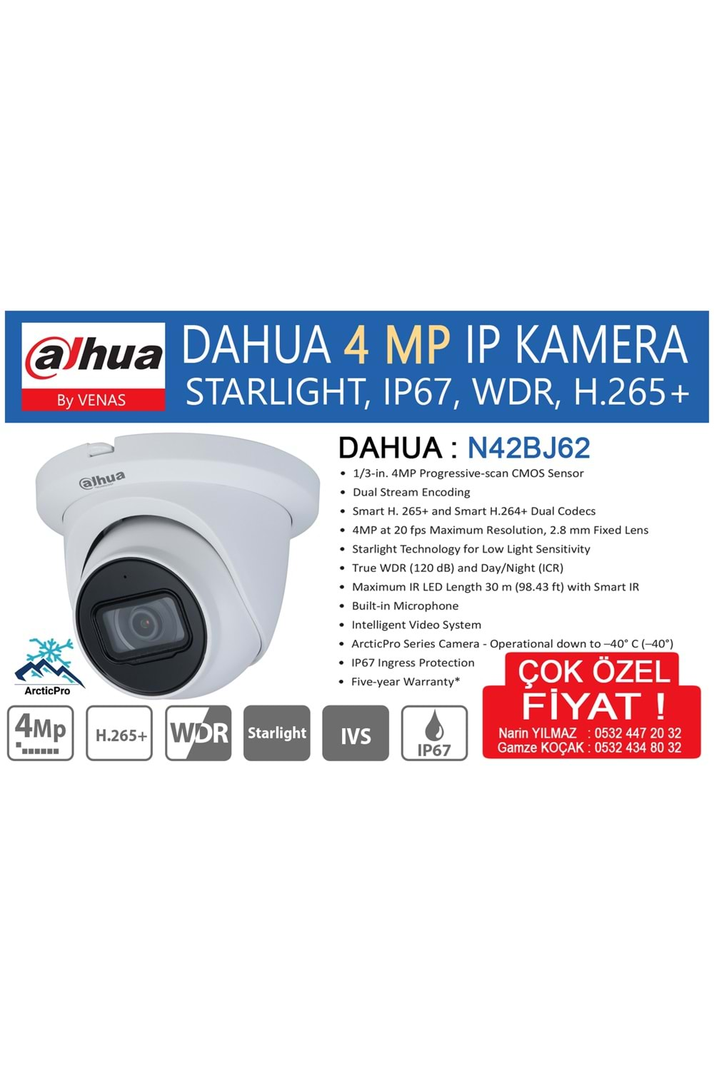 DAHUA 4 MP IP N42BJ62 DOME KAMERA