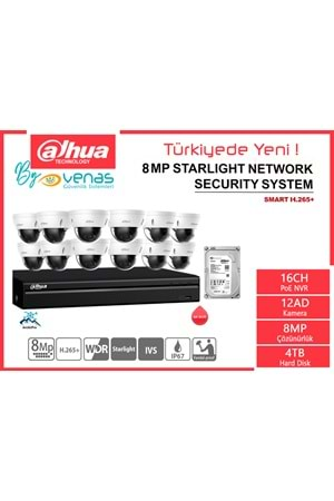 DAHUA 16 KANAL IP 8MP 12AD SET -N568D124S