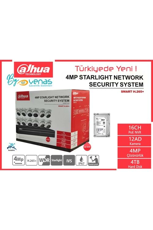 DAHUA 16 KANAL IP 4MP 12AD SET -N564E124S