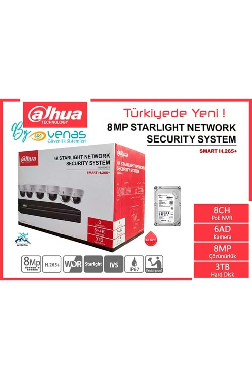 DAHUA 8 KANAL IP 8MP 6AD. SET -N588D63S