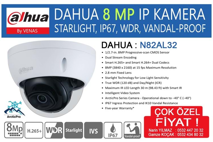 DAHUA 8 MP IP N82AL32 DOME KAMERA